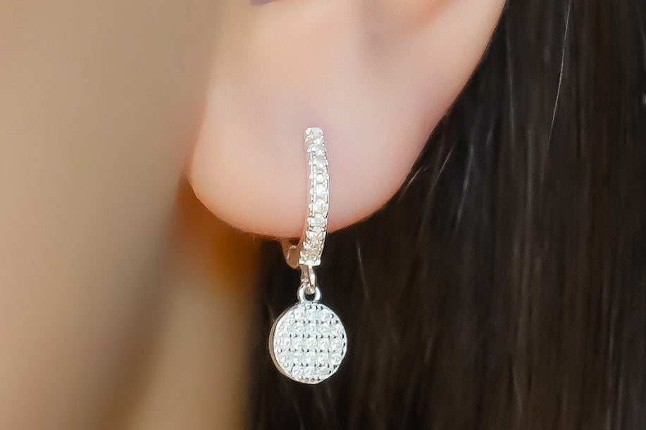 Brinco Argola Prata 925 Pingente Círculo Cravejado