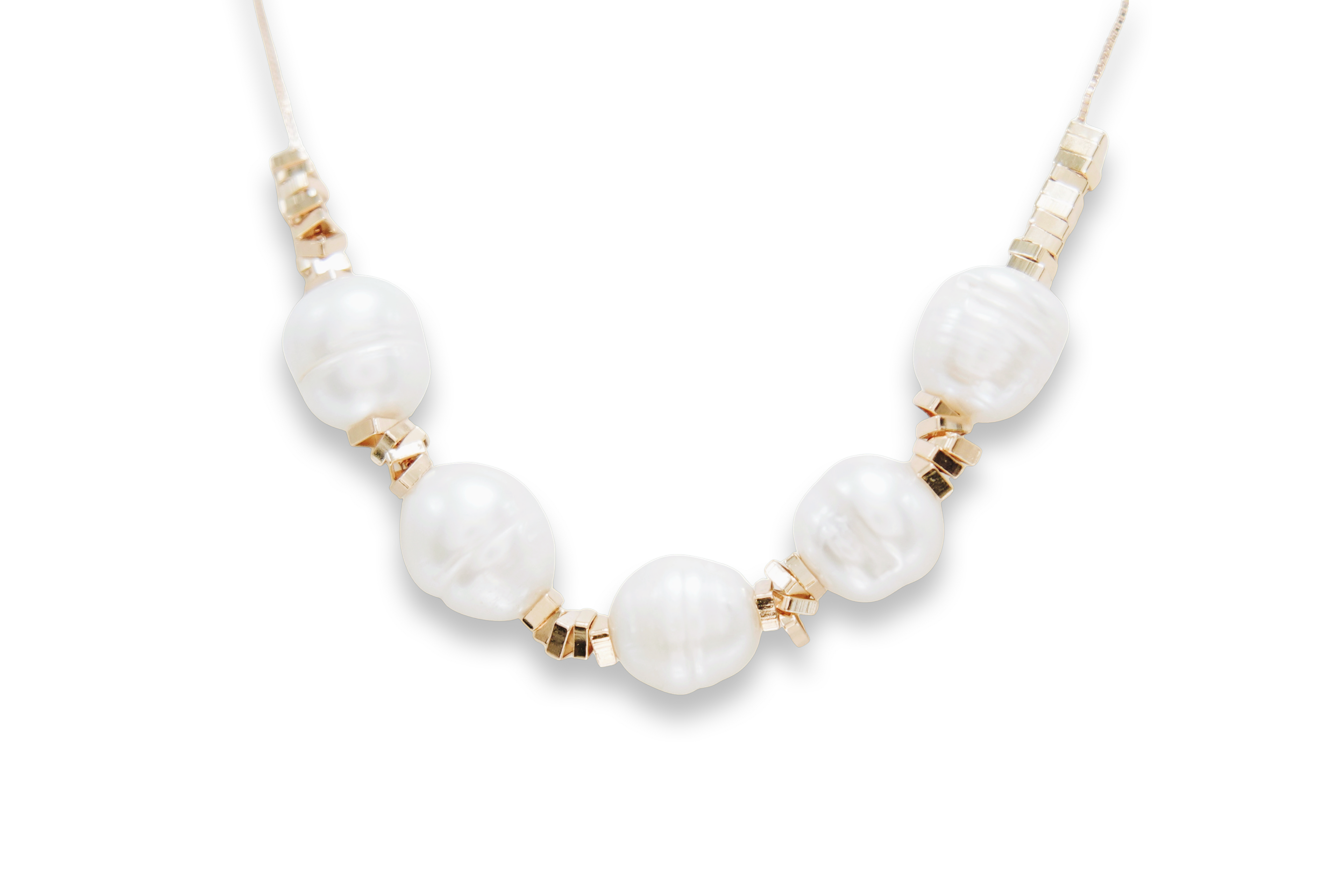 Colar Pérolas Naturais Detalhes Quadrados