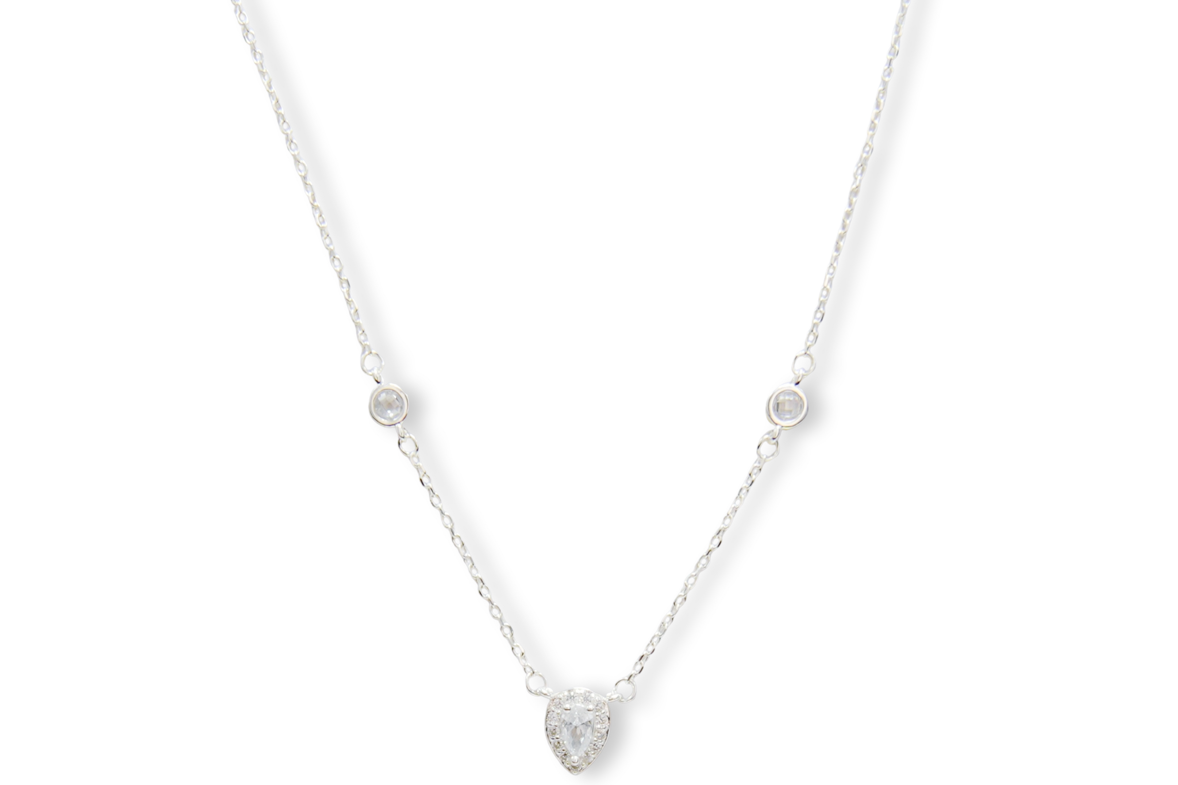 Colar Prata 925 Gota Base Cravejada com Pontos de Luz