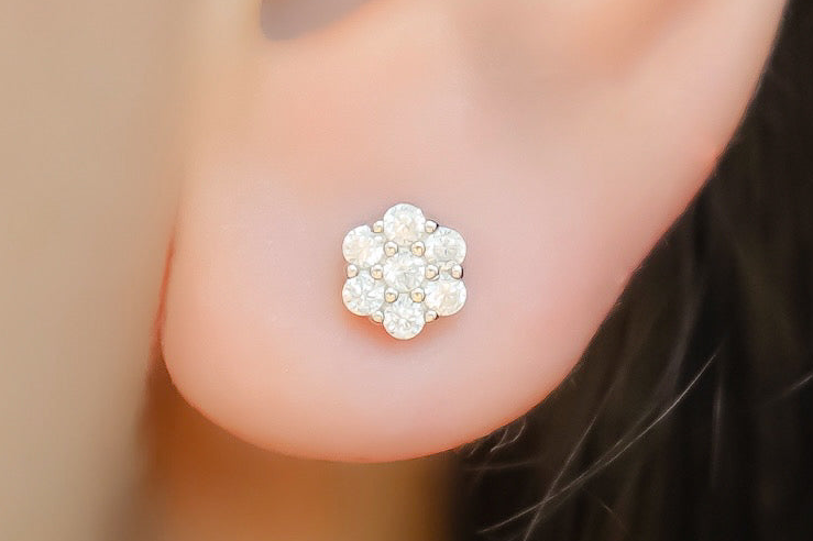 Brinco Prata 925 Flor Cravejada