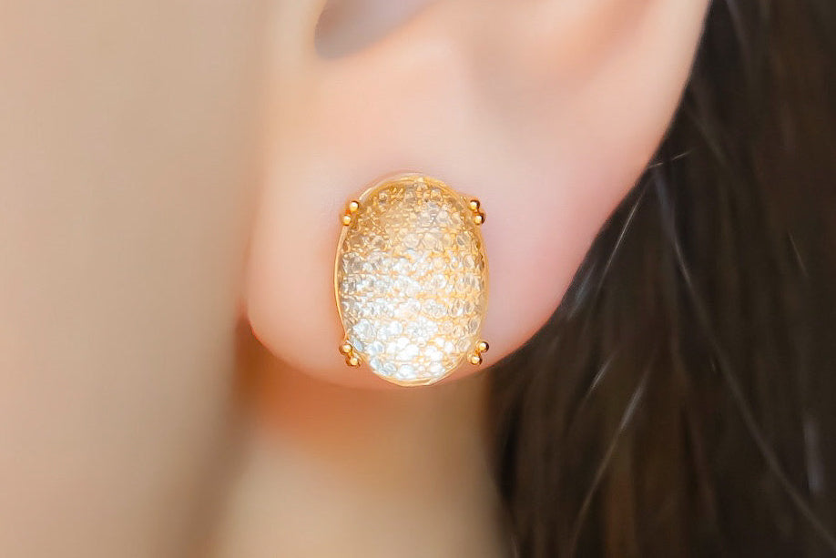 Brinco Cristal Oval Fundo Cravejado