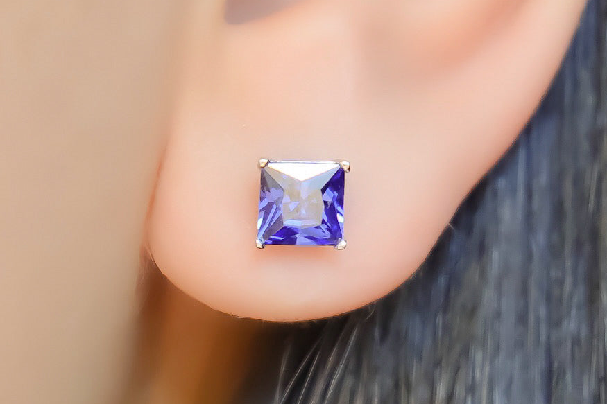 Brinco Prata 925 Square Pedra Azul