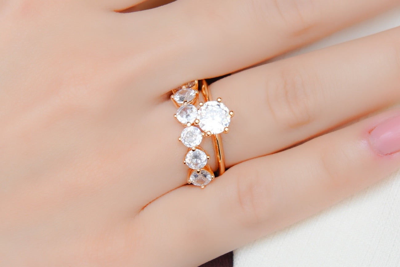 Duo Anéis Solitário + Aparador - Prata ou Dourado