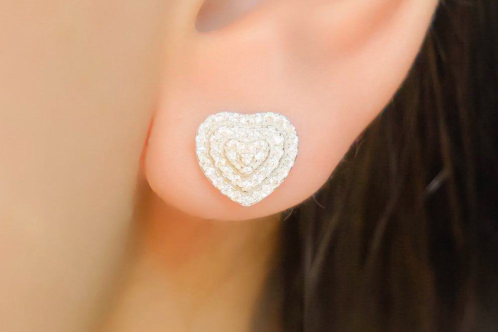 Brinco Prata 925 Coração Cravejado