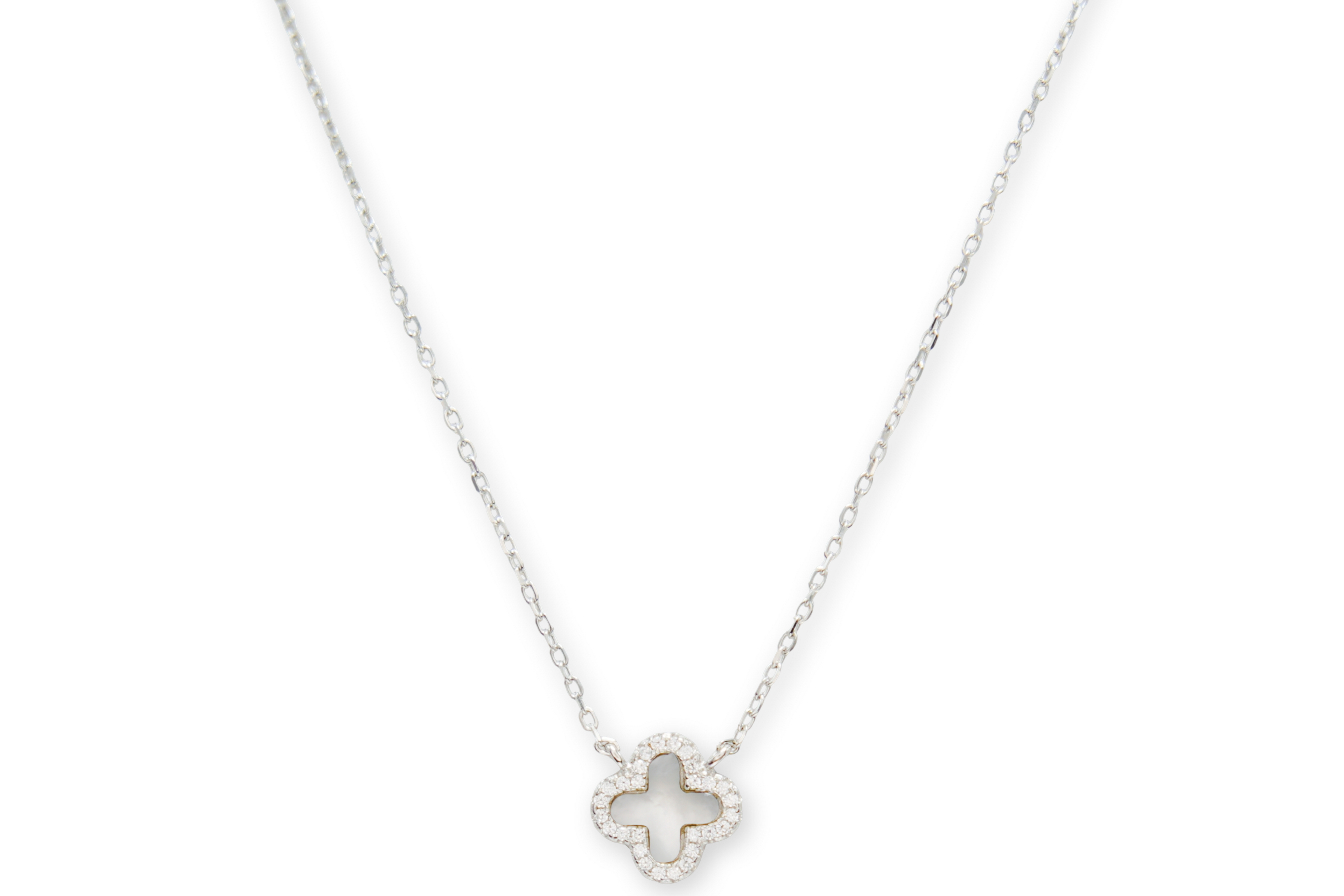 Colar Prata 925 Trevo Madrepérola